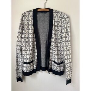 Ann Taylor Women's Medium Black White  Cardigan 100% Cotton Office Cozy